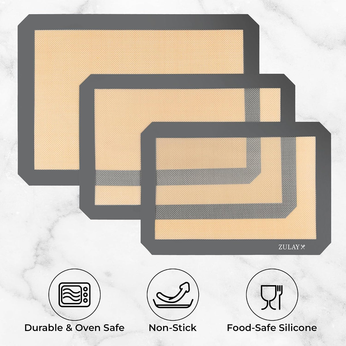 Zulay Kitchen Silicone Baking Mat – 16.5"×11.6" BPA-Free Reusable Baking Sheet, Heat Resistant 480°F – Non-Slip Border, Perfect for Cookies, Bread, Pastries & Oven Use - (Dark Gray)