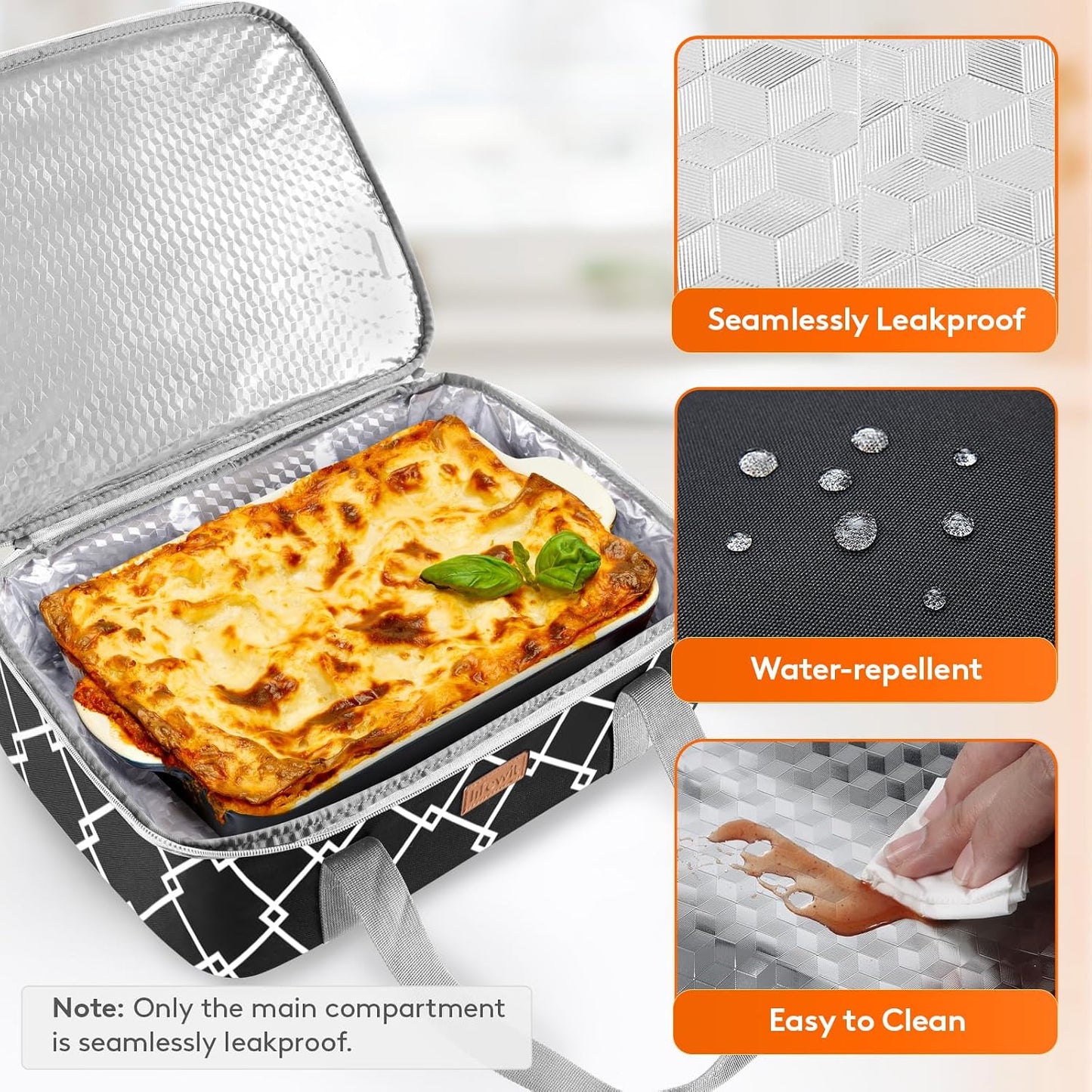 Lifewit Insulated Single Decker Casserole Carrier, Lasagna Lugger Holder for Hot or Cold Food, Fits 9" x 13" Baking Dish, Thermal Lunch Tote Bag for Potluck Parties, Picnic and Cookouts, Grey