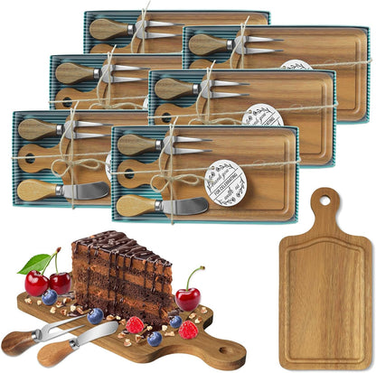 AZEAM 12 Sets Baby Bridal Shower Prizes for Game Winners, Bamboo Mini Cheese Board Set with Knife Fork and Present Box, Small Charcuterie Board Bulk for Party Wedding Guests Present