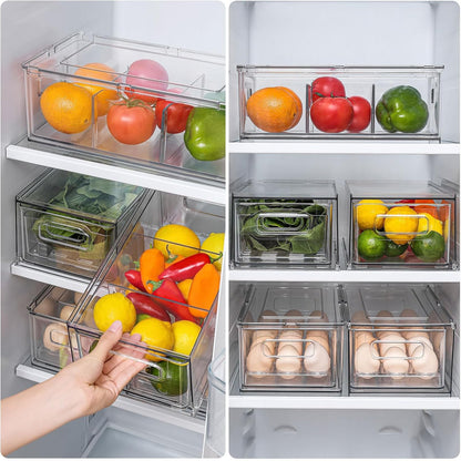 9.5QT Fridge Organizers and Storage Bins with Pull-out Drawer, Stackable Storage Drawer with Handle, Large Plastic Storage Container for Refridge, Kitchen,Under Sink, Bathroom, Pantry,1 Pack