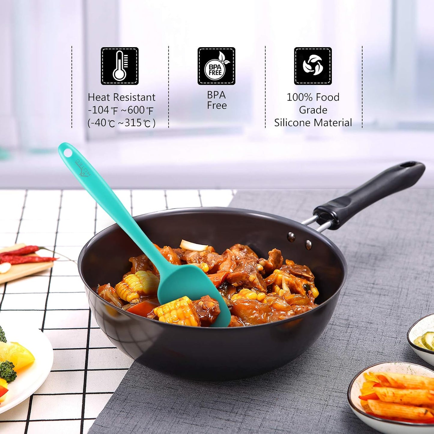 HOTEC Heat Resistant 600℉ Food Grade Silicone Rubber Spatula Set for Baking, Cooking, and Mixing Non Stick Dishwasher Safe BPA-Free Multicolor Set of 5