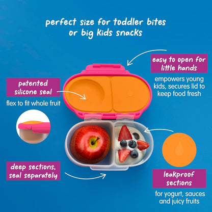 b.box Snack Box 2-Pack - Leak Proof Mini Bento Box for Kids & Toddlers, 2 Compartment Snack Containers for Kids, Dishwasher Safe, BPA-Free, PFAS-Free, Ages 4mo+, 1 3/4 Cup Each (Strawberry + Lilac)