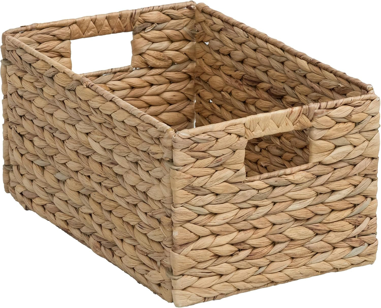 eHemco Trapezoid Woven Hyacinth Wicker Pantry Storage Baskets with Iron Wire Frame, 13.25"x9"x7/3.5", Natural, Set of 2