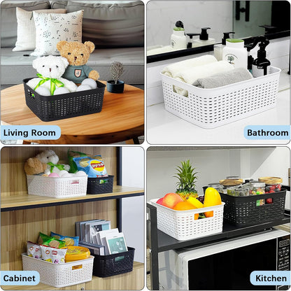 Soddeph Plastic Storage Baskets for Cabinets, Household Pantry Organization with Handle,Organizer Bins for Room,Bathrooms,Under-Sink,Kitchen (Black, L-3PACK)