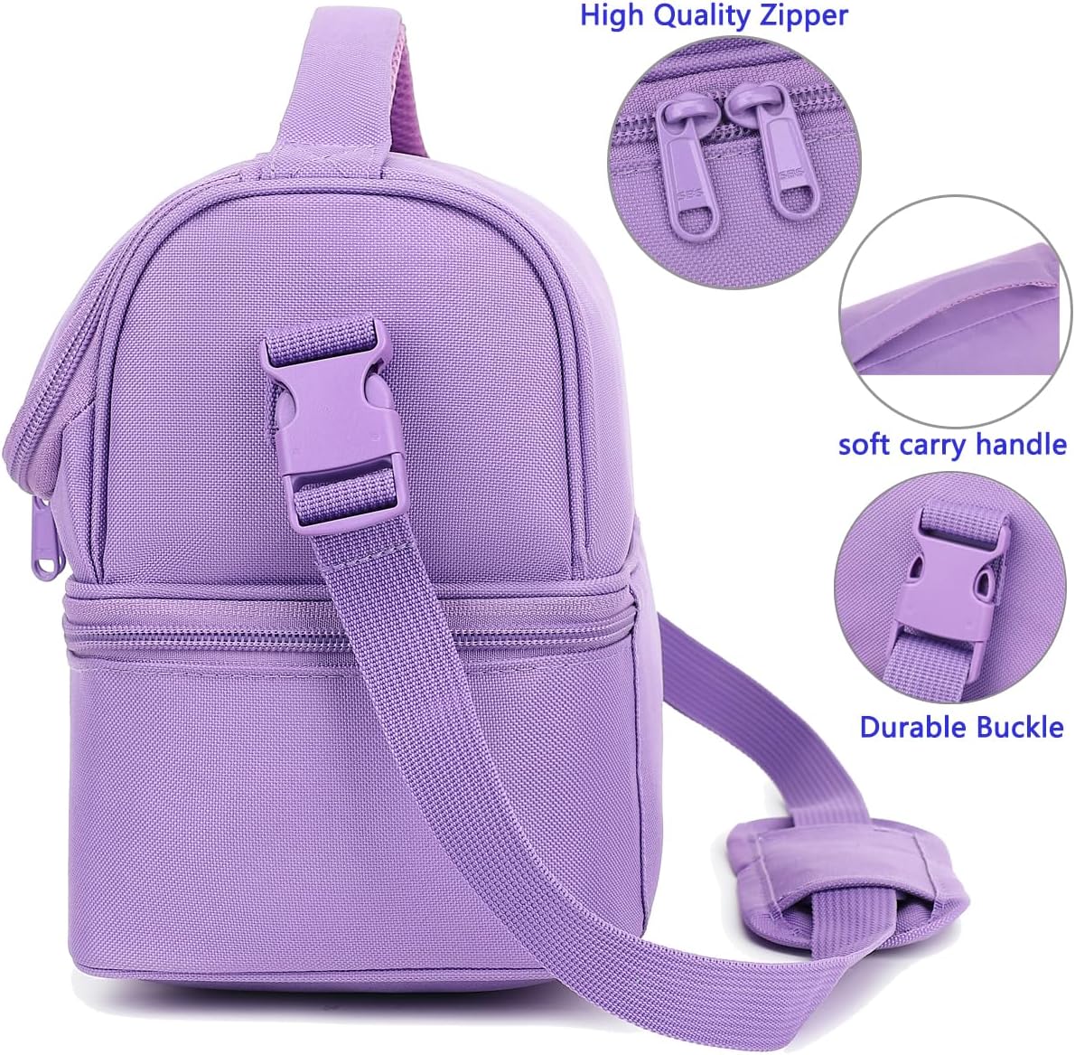 FlowFly Kids Double Decker Cooler Insulated Lunch Bag Large Tote for Boys, Girls, Men, Women, With Adjustable Strap, Unicorn