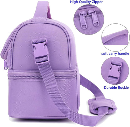 FlowFly Kids Double Decker Cooler Insulated Lunch Bag Large Tote for Boys, Girls, Men, Women, With Adjustable Strap, Unicorn