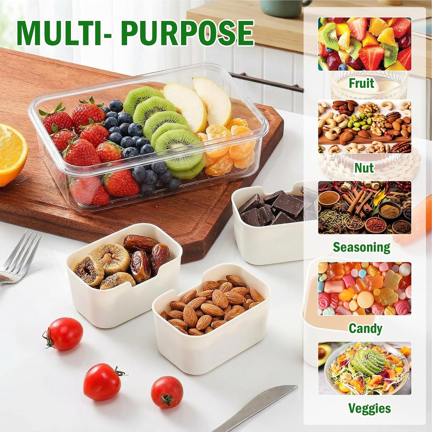 Divided Serving Tray with Lid, 4 Compartment Snack Containers, Snack Box Container for Candy, Snackle Box Container, Fruit and Snacks, Portable Small Snackle Box for Party, Picnic, Travel (2 PCS)