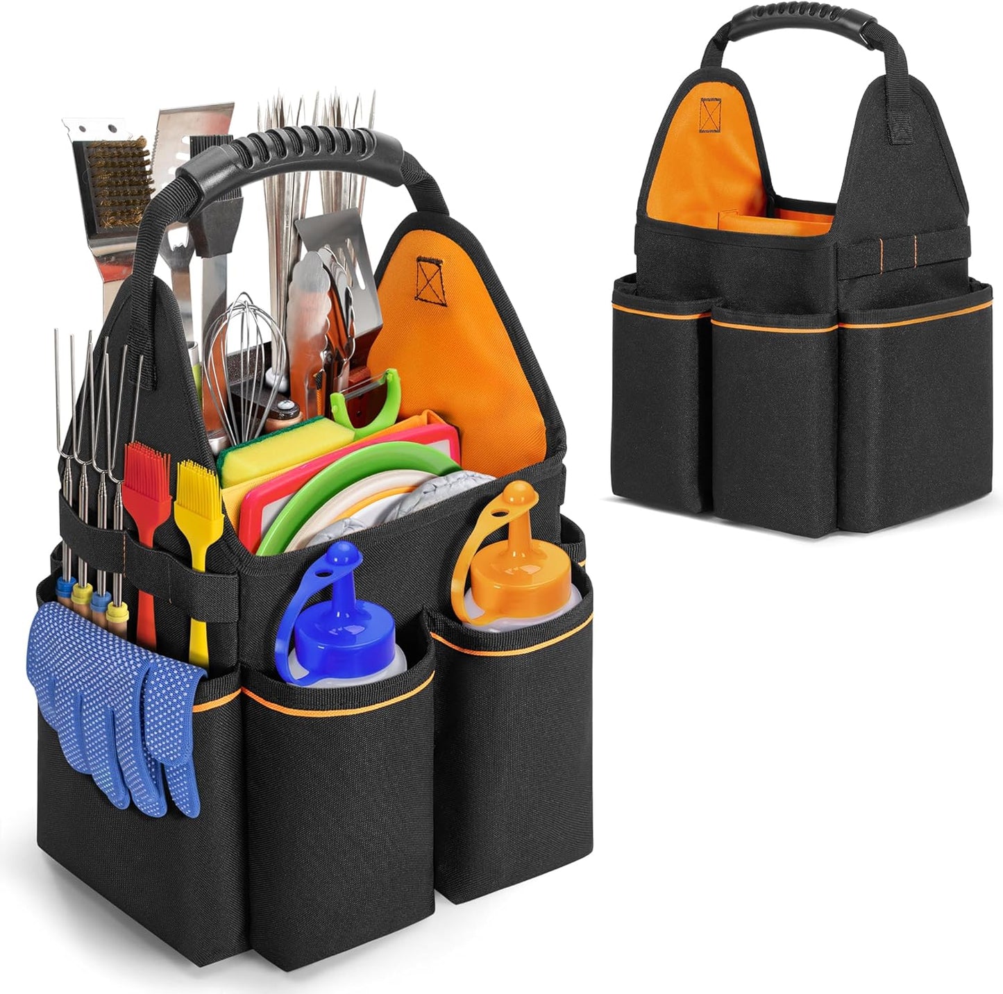 HODRANT Grill Utensil Storage Bag, Portable BBQ Tool Caddy with Divider & Boards, Large Grilling Tool Box with Pockets & Handle, Outdoor Barbecue Accessories Case for Camping & Kitchen, Bag Only