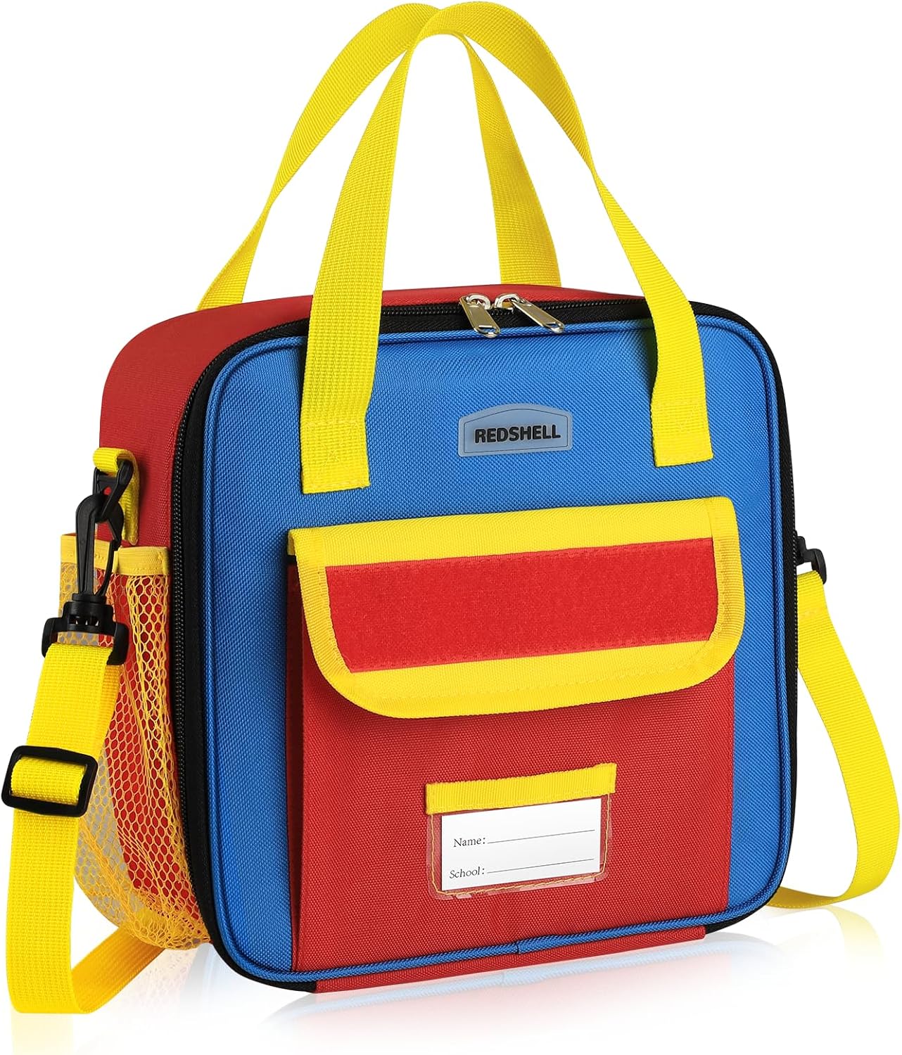 REDSHELL Tactical Lunch Box Kids, Large Insulated Lunch Bag for Boys Girls, Cooler Lunchbag, Square Toddler Lunchbox, School Daycare Lunch Tote Pail with Water Bottle Holder Shoulder Strap, Blue