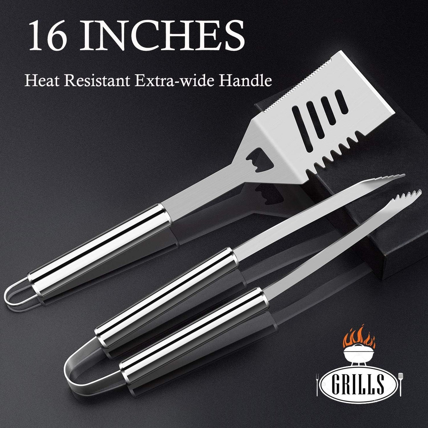 ROMANTICIST 26pcs Grilling Gifts for Men, Dad Gifts for Father's Day, Stainless Steel BBQ Grill Accessories Tools Set, Heavy Duty BBQ Utensils Kit with Apron, Thermometer, Mats in Aluminum Case Brown