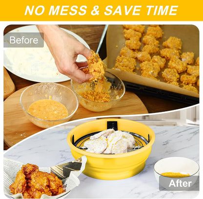 FJNATINH Collapsible Batter Bowl - Mess Free Better Breader Shaker Bowl with Lid Breading Shaker Container for Fried Fish, Fried Chicken, Onion Rings & More,No Leak,Easy to Store,Light Blue