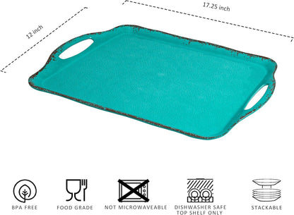 LEHAHA Grilling Prep Trays, Melamine BBQ Prep and Serving Platters and Tray for Outdoor Entertaining, Large Food Serving Trays, Set of 2, 17.2" x 10.5",Great for Grilling Lovers,Black and Red