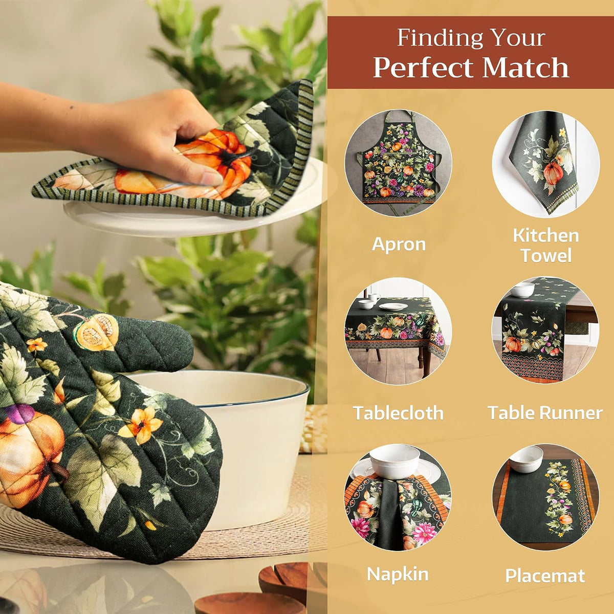 Maison d' Hermine 100% Cotton Oven Mitt & Pot Holder Set (7.5"x13" & 8"x8") - Colors C