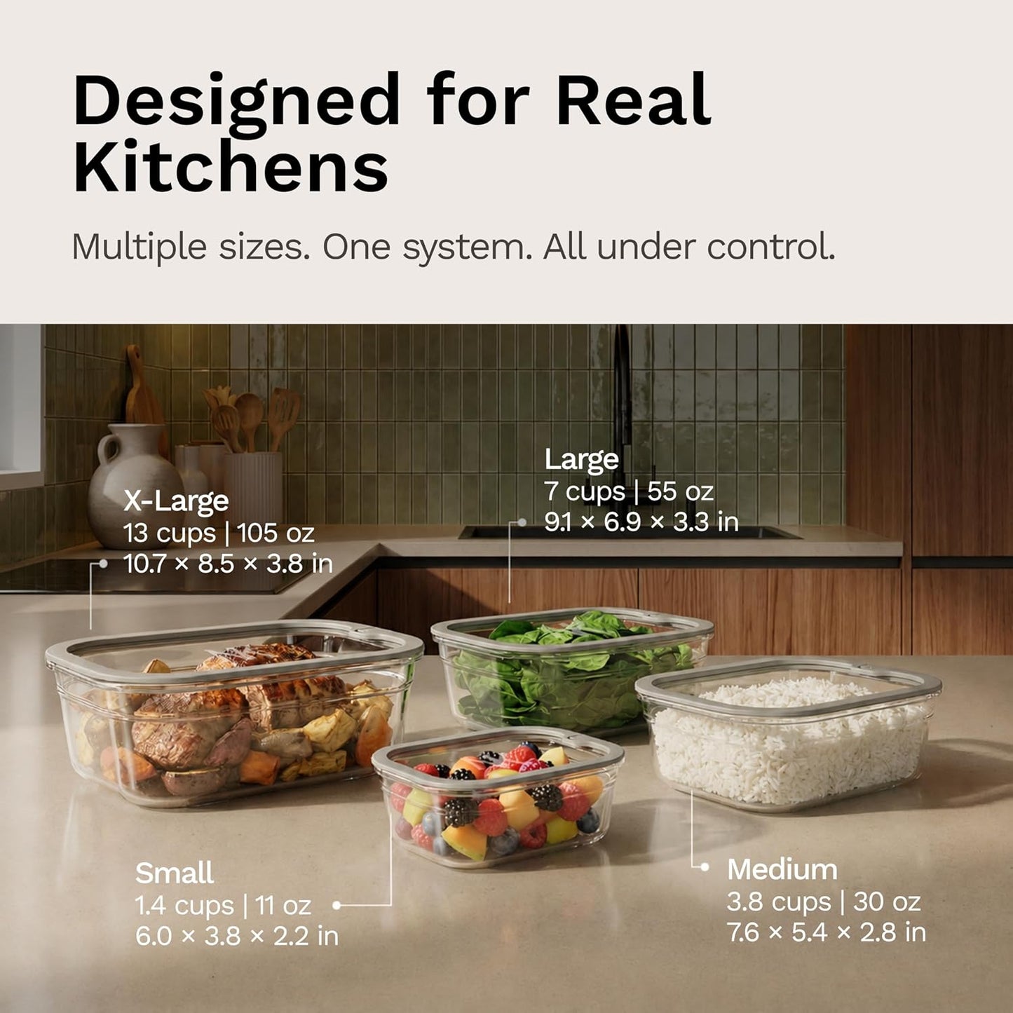 Naked Kitchen 8-Piece Food Storage Containers with Lids – Nesting Borosilicate Glass Meal Prep Containers with Leak-Proof Airtight Seal – BPA Free, Microwave, Oven, Freezer & Dishwasher Safe – Green
