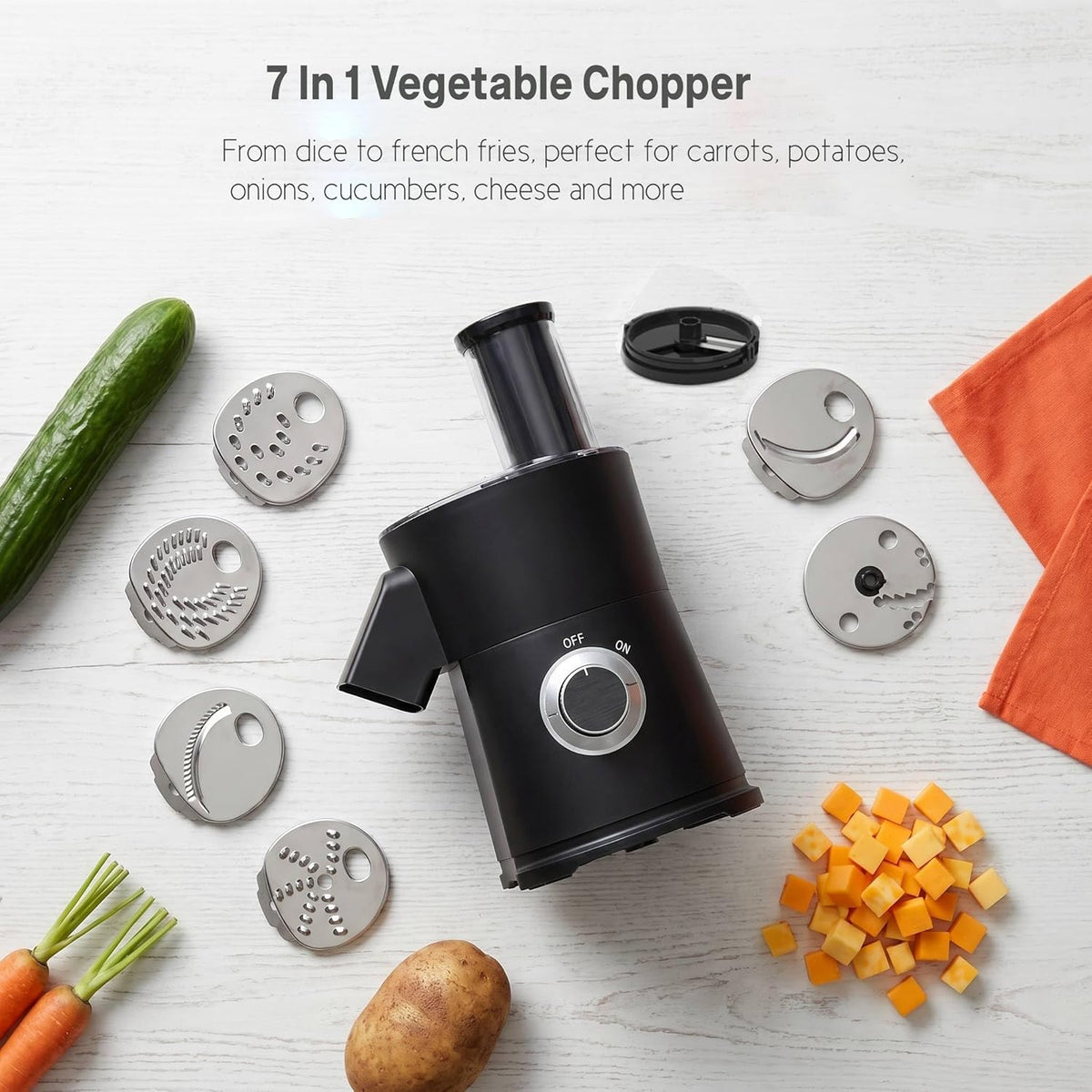 7 In 1 Vegetable Chopper Electric Veggie Onion French Fry Cutter Garlic Mincer Potato Slicer Food Vegetable Dicer Cheese Grater Carrot Shredder Kitchen Gadgets Essentials House Warming Gifts New Home