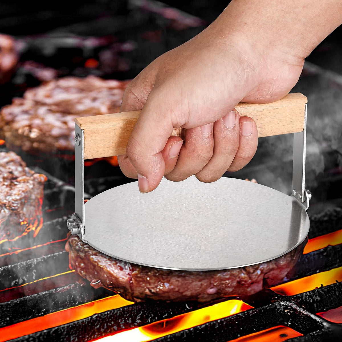 bodkar Stainless Steel Burger Press, 6 inch Round Burger Smasher