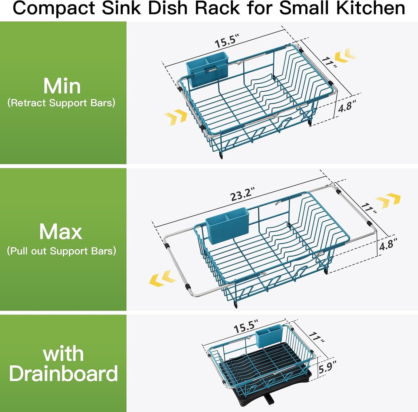 JASIWAY Dish Drying Rack in Sink, Dish Drainer with Cup and Utensil Holder