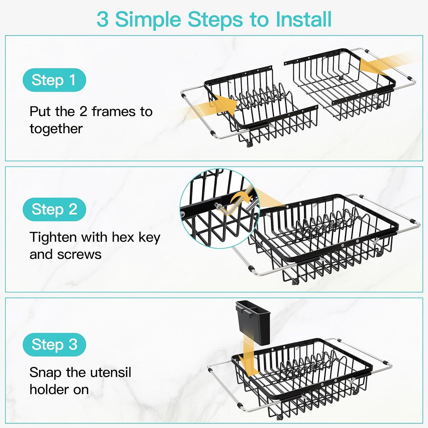 JASIWAY Dish Drying Rack in Sink, Dish Drainer with Cup and Utensil Holder