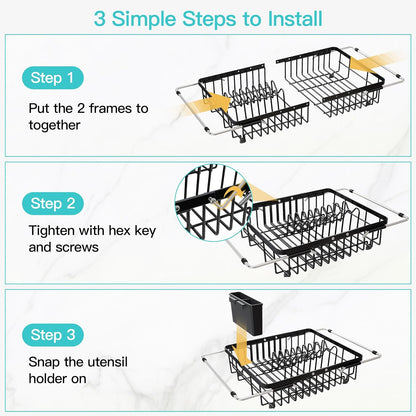 JASIWAY Dish Drying Rack in Sink, Dish Drainer with Cup and Utensil Holder