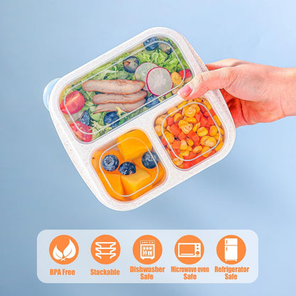 Bento Box For Kids, 4 Pack 3 Compartments Lunchable Meal Prep Containers Lunch Containers, Reusable Snack Containers with Lids, Snack Boxes for School, Work, and Travel
