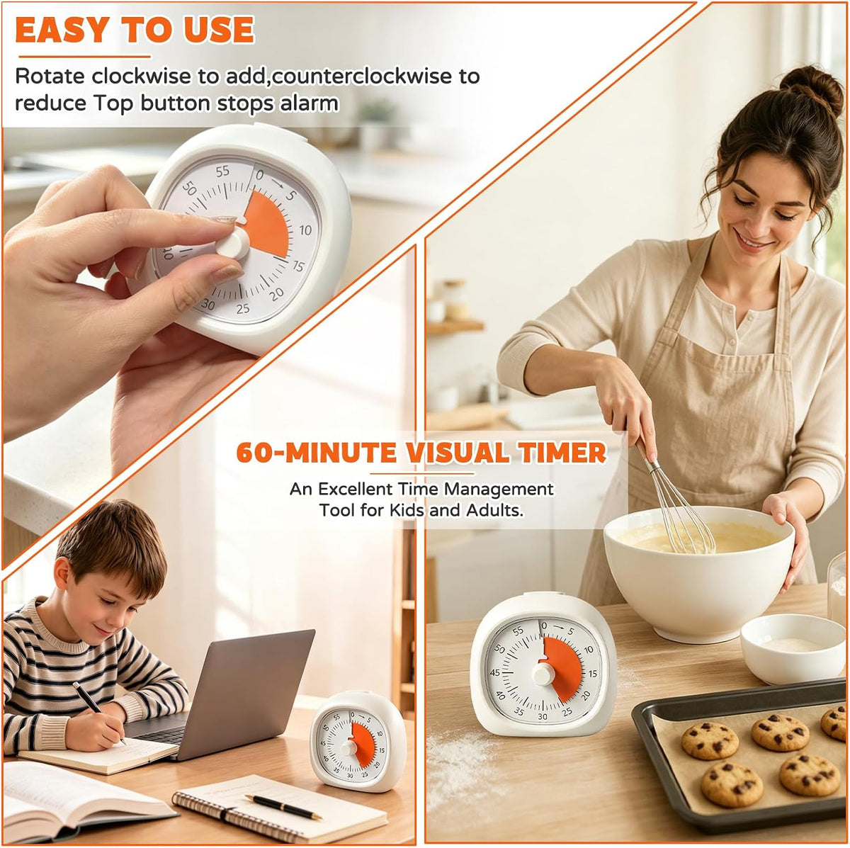 Visual Mechanical Timer, 60-Minute Wind Up Kitchen & Classroom Timer