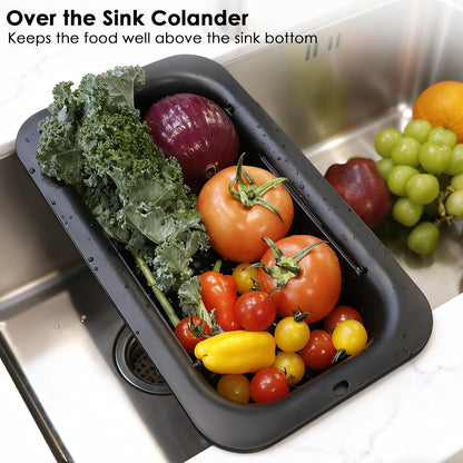 Extendable Colander Strainer Basket, Over the Sink Colander and Strainer for Kitchen, Wash Vegetables and Fruits, Drain Pasta and Dry Dishes, Adjustable Colander from 13.5In to 18.7In, Gray