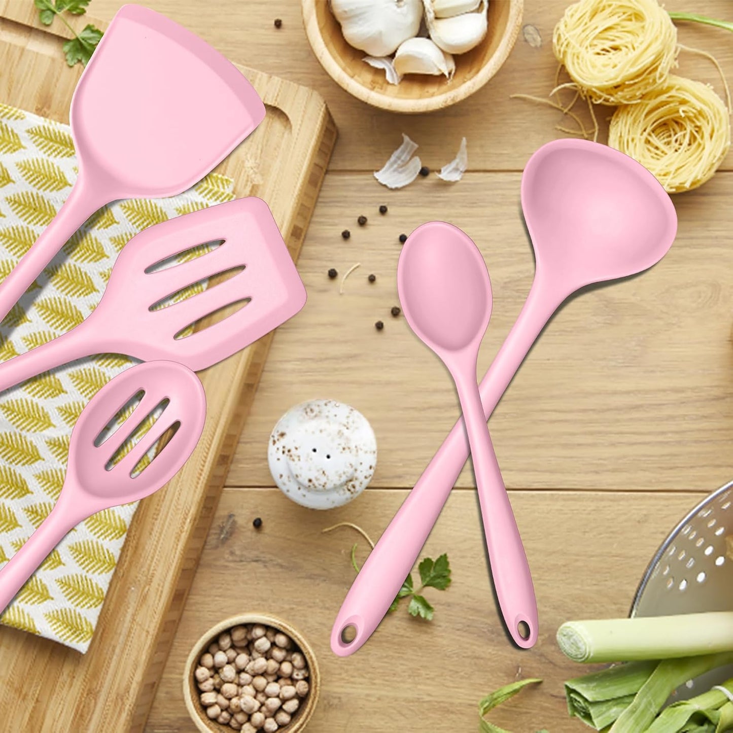E-far 10 Pieces Silicone Cooking Utensils Set, Heat Resistant Kitchen Utensil Set for Nonstick Cookware, Kitchen Cooking Tools with Spatula, Spoon, Slotted Turner, Non-Toxic & Dishwasher Safe (Khaki)
