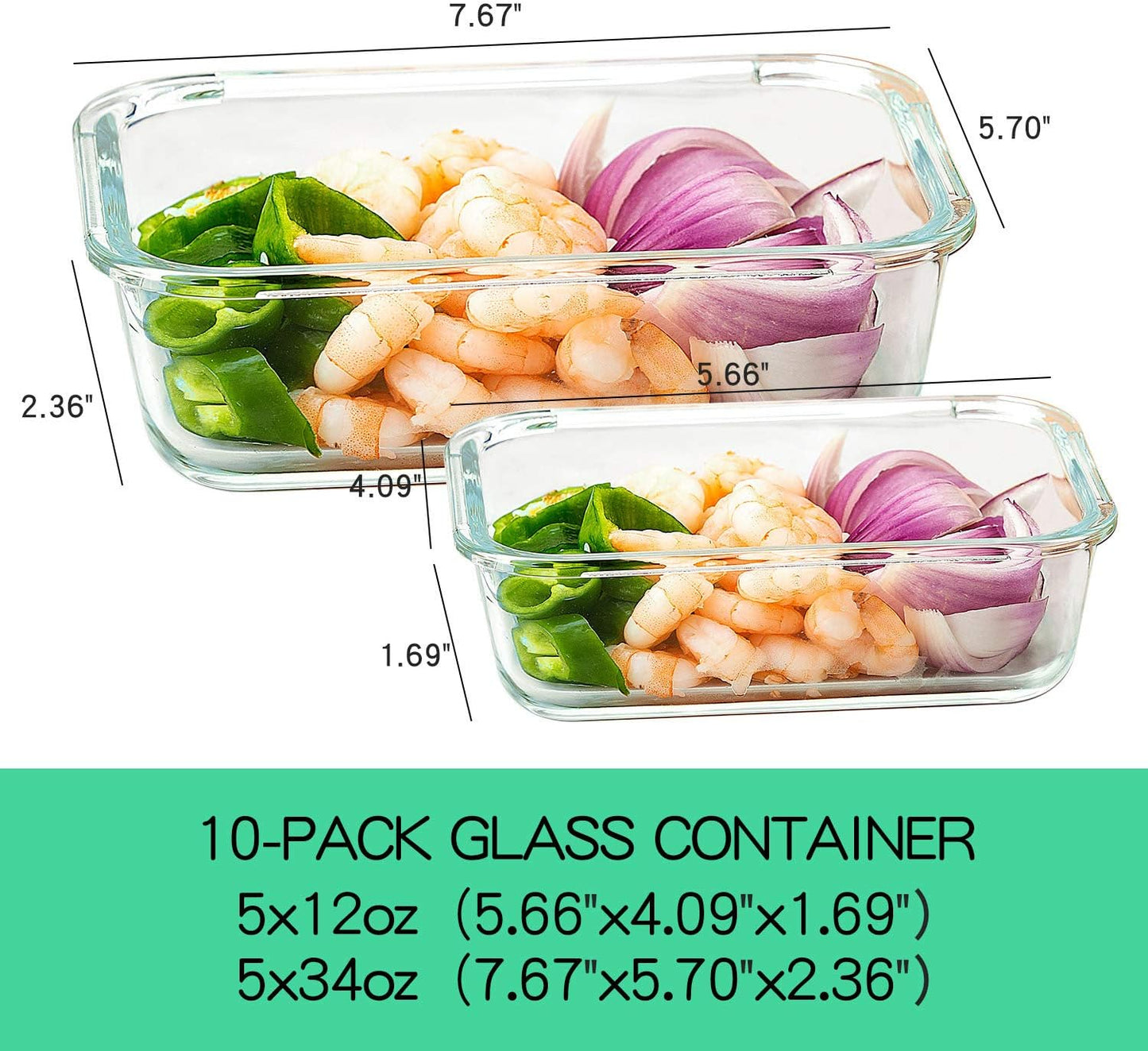 C CREST [10 Pack] Glass Meal Prep Containers, Food Storage Containers with Lids Airtight, Glass Lunch Boxes, Microwave, Oven, Freezer and Dishwasher Safe
