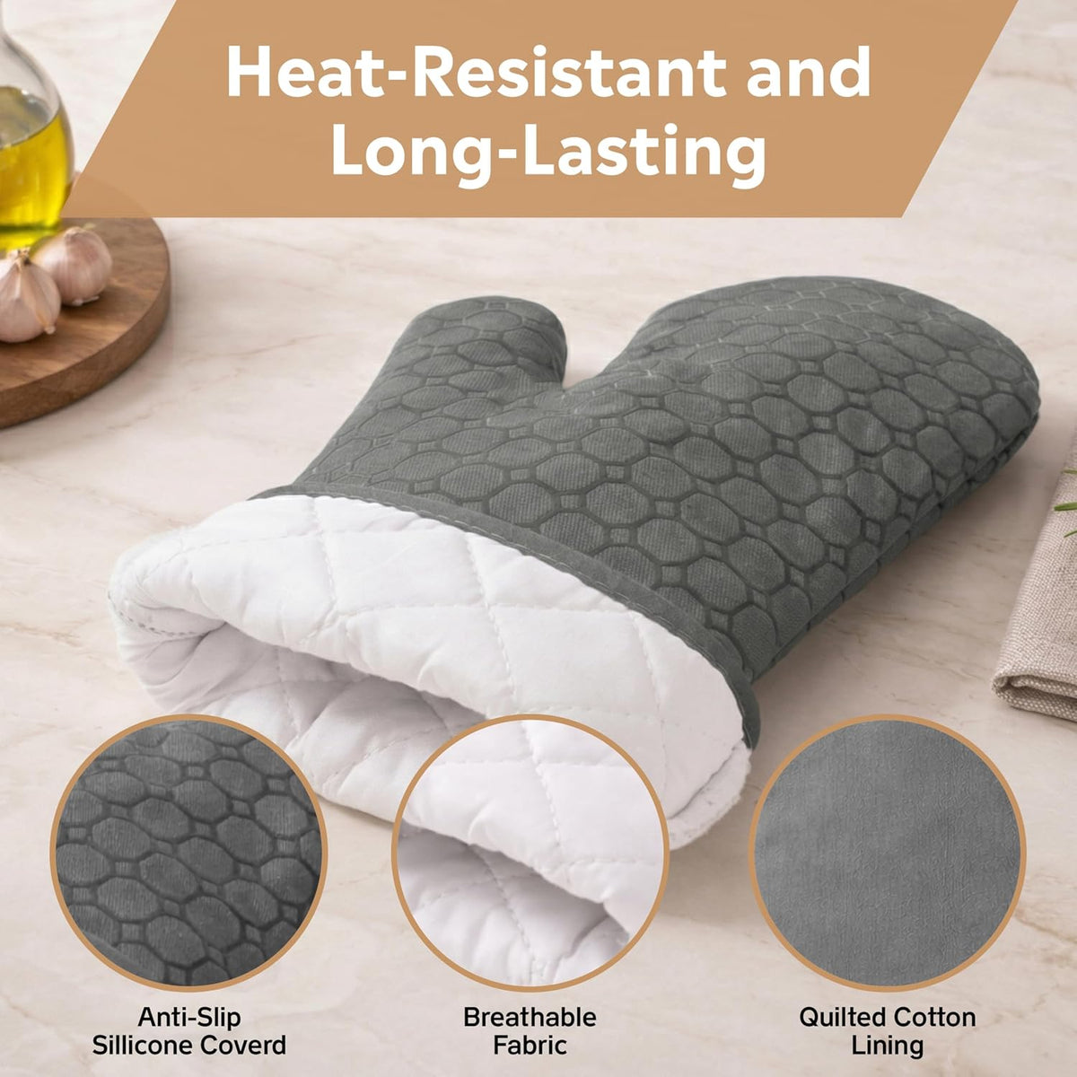 Silicone Oven Mitts and Pot Holders Sets 6 Piece for Kitchen