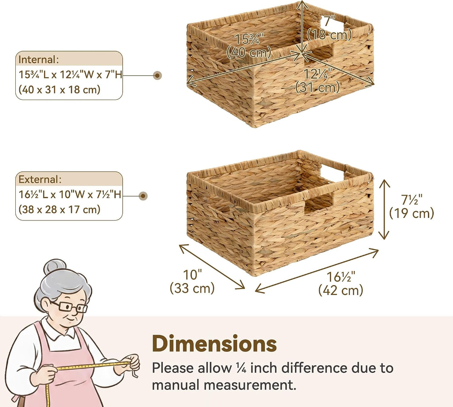 GRANNY SAYS Wicker Storage Baskets for Shelves, Water Hyacinth Basket with Scalloped Edge, Storage Wicker Baskets for Pantry, Large, 2-Pack