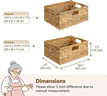 GRANNY SAYS Wicker Storage Baskets for Shelves, Water Hyacinth Basket with Scalloped Edge, Storage Wicker Baskets for Pantry, Large, 2-Pack