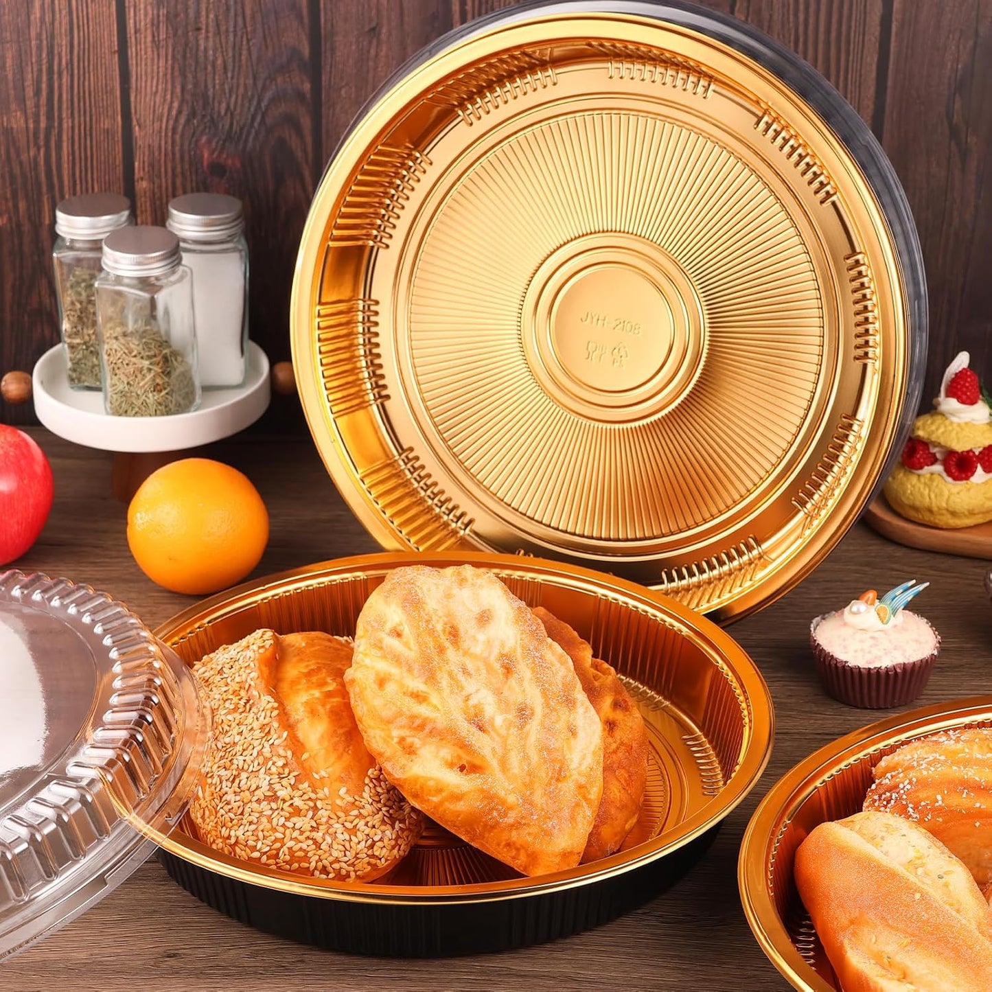 Yoiemivy 24 Pack Disposable Pie Carrier with Clear Lid, 9'' Plastic Serving Tray Round Pie Platters Pizza Container for Pies Salad Meal Prep