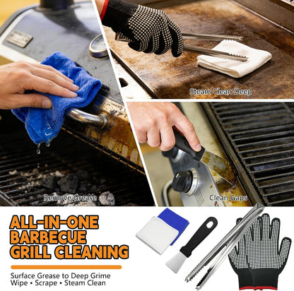 15PCS All-in-One Grill Cleaning Kit with Grill Brush & Scraper for Gas, Charcoal & Griddle, Bristle Free BBQ Grill Cleaner, Grill Cleaning Tools & Accessories, BBQ Gift for Daddy