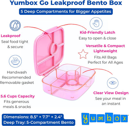 Yumbox Go Leakproof Bento Lunch Box, 5 Compartments, Charcoal Gray | Deep Portioned Tray | Removable Silicone Gasket | Lightweight Construction | Fits Most Lunch Bags | Easy-Clean Design