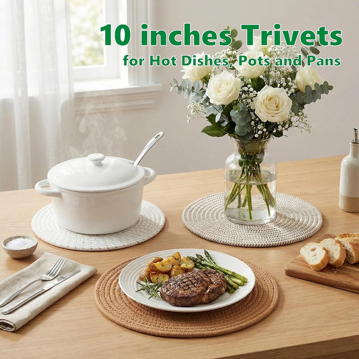 Large Trivets for Hot Dishes, Pots and Pans, Hot Pads 10 Inches 6 Pcs, Pot Holders for Kitchen, Heat Resistant Mats Protect Countertops, Kitchen Essentials Farmhouse Decor (Mix Brown)
