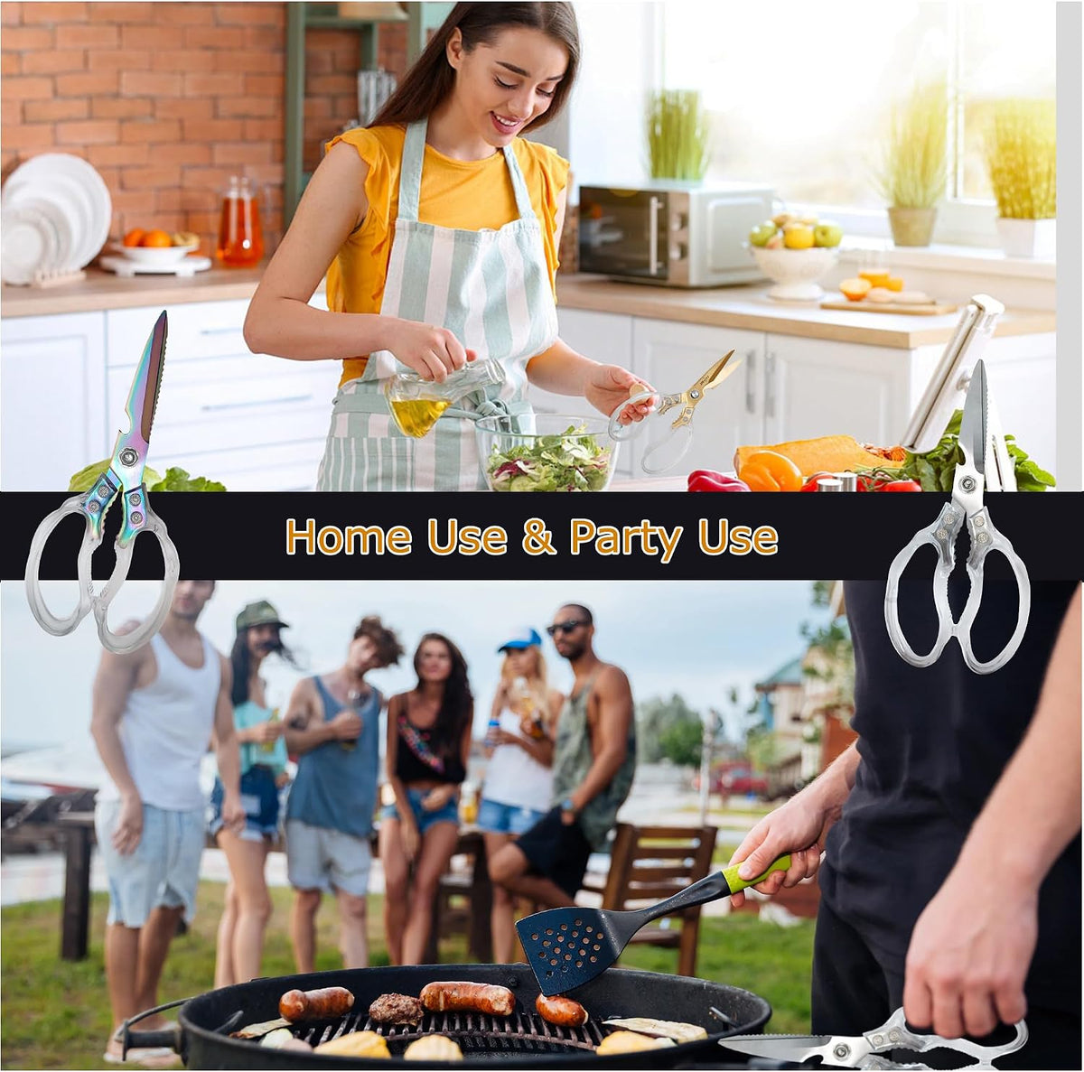 Heavy Duty Sharp Kitchen Scissors, Dishwasher Safe, Cooking Shears for Meat, Chicken, Fish, Poultry, Herb, Bread (Red)
