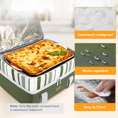 LUNCIA Insulated Single Decker Casserole Carrier, Lasagna Lugger Tote Keeps Food Hot or Cold, Thermal Lunch Bag for Potluck Parties, Picnic and Cookouts, Fits 9" x 13" Baking Dish, Black