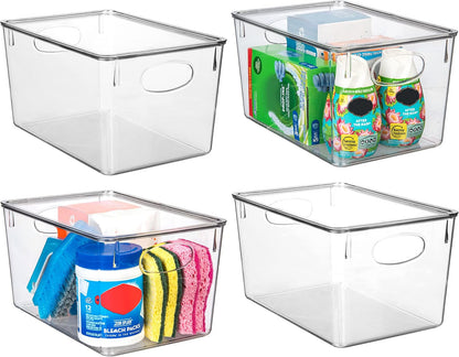 CLEARSPACE Plastic Storage Bins With lids – Perfect Kitchen Fridge Organizer, Pantry Organization, Cabinet Organizers (4 Pack)
