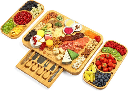 ROYAL CRAFT WOOD Premium Bamboo Charcuterie Board Set - Cheese Platter & Serving Tray & Serving Utensils - Perfect Housewarming Gift, Wedding, Bridal Shower Gift - Ideal for Entertaining and New Home