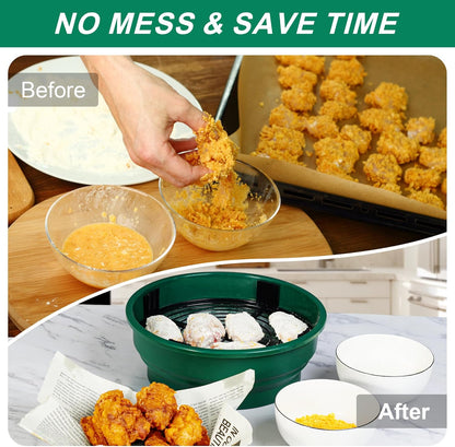 FJNATINH Collapsible Batter Bowl - Mess Free Better Breader Shaker Bowl with Lid Breading Shaker Container for Fried Fish, Fried Chicken, Onion Rings & More,No Leak,Easy to Store,Light Blue