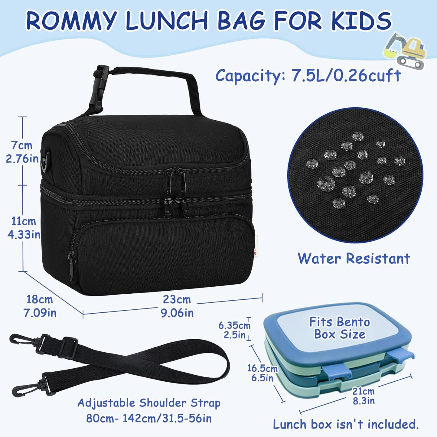 Kasqo Lunch Bag Kids, Dual Compartment Insulated Cooler Bag 7.5L Girls Boys Toddler Lunch Box Containers for Daycare School Kindergarten Travel Ombre Butterfly