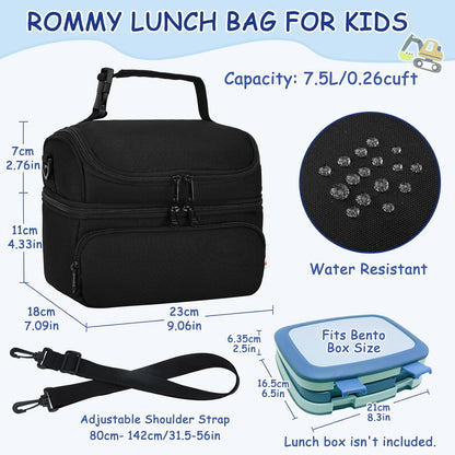 Kasqo Lunch Bag Kids, Dual Compartment Insulated Cooler Bag 7.5L Girls Boys Toddler Lunch Box Containers for Daycare School Kindergarten Travel Ombre Butterfly