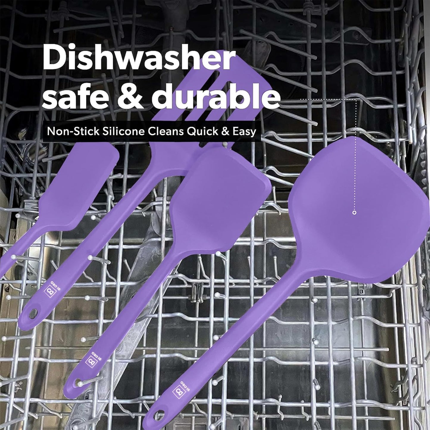 DI ORO Silicone Turner Spatula Set - Kitchen Spatulas for Nonstick Cookware - Cooking Utensils for Flipping Eggs & Pancakes - 600°F Heat-Resistant BPA Free Turners - Dishwasher Safe (4pc, Black)