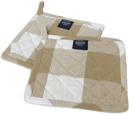 Encasa XO Pot Holders, Quilted Kitchen Hot Pads 8"x8" Black
