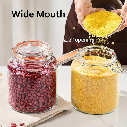 1 Gallon Glass Jars, Wide Mouth Airtight Lids, Food Storage 2 Pack