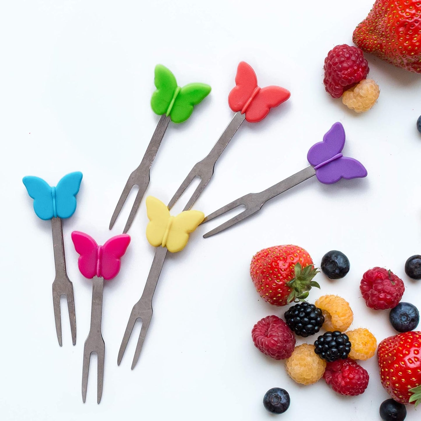Cocktail Forks, 6-Piece Appetizer Forks, Cat Shapes, Stainless Steel and Silicone Small Forks for Fruits, Cheese, Appetizers