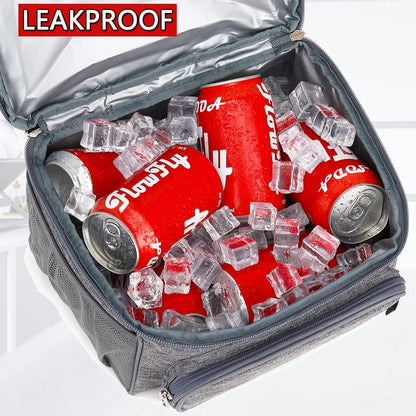 FlowFly Double Layer Cooler Insulated Lunch Bag Adult Lunch Box Large Tote Bag for Men, Women, With Adjustable Strap,Front Pocket and Dual Large Mesh Side Pockets