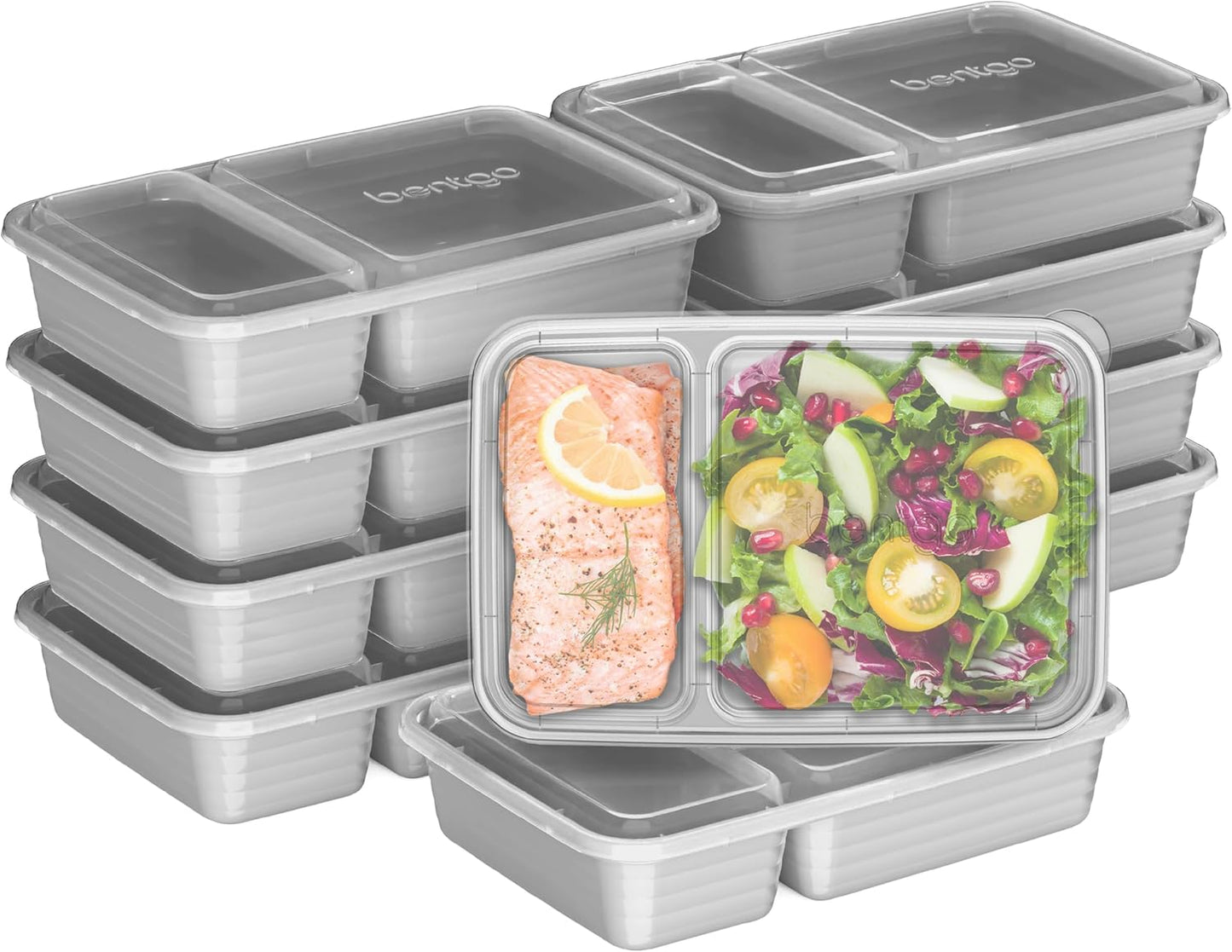Bentgo Prep - 20-Piece 2-Compartment Reusable Meal Prep Containers with Lids, PFAS & BPA Free Materials, Durable, Microwave, Freezer, & Dishwasher Safe To Go Food Storage (Rose Gold)