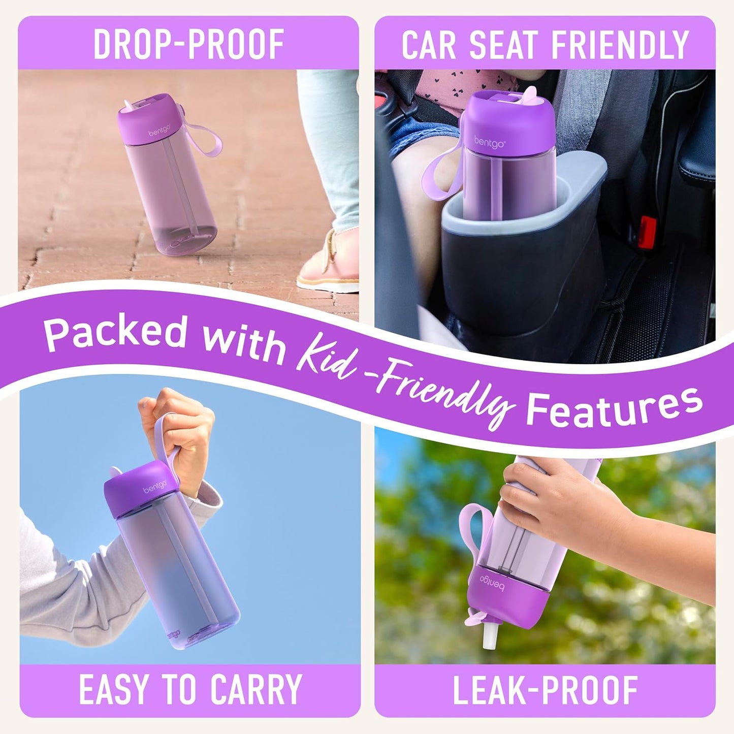 Bentgo Kids Water Bottle - Leak-Proof, Durable Tritan PFAS- & BPA-Free 15 fl oz, Kids/Toddlers Ages 3+ for School & Sports; Bite & Sip Spout, Carrying Handle, Dishwasher Safe (Unicorn)