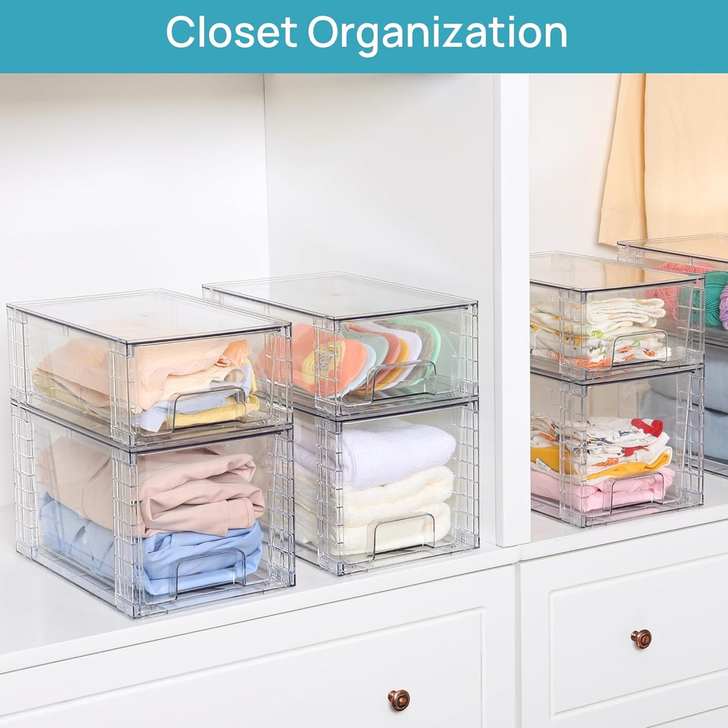 Vtopmart 8 Pack Large Stackable Storage Drawers,Clear Acrylic Drawer Organizers with Handles, Easily Assemble for Fridge, Bathroom,Kitchen Undersink,Cabinet,Pantry Organization and Storage